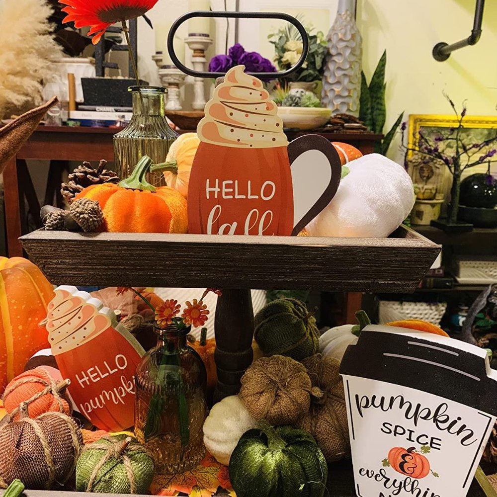 3 Pcs Fall Wooden Signs Tiered Tray Decor Fall Harvest Tabletop Pumpkin Signs